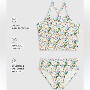 NWT QUINCE Tankini Set In Soft Ditsy Floral Size 10 Kids 6838